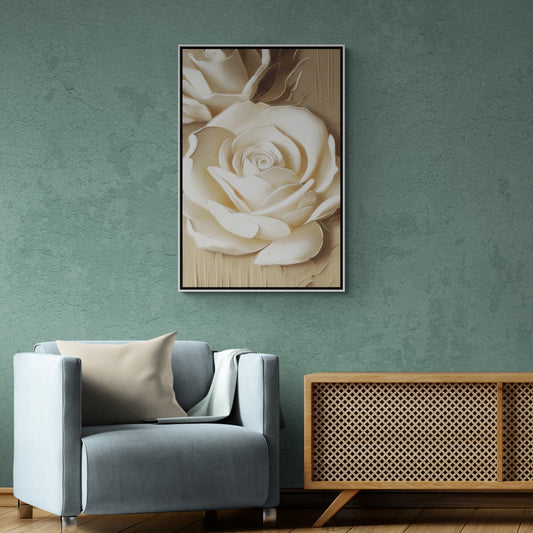 Large 3D flower wall art, white rose canvas print, framed floral art print, above bed wall art for bedroom, housewarming gift