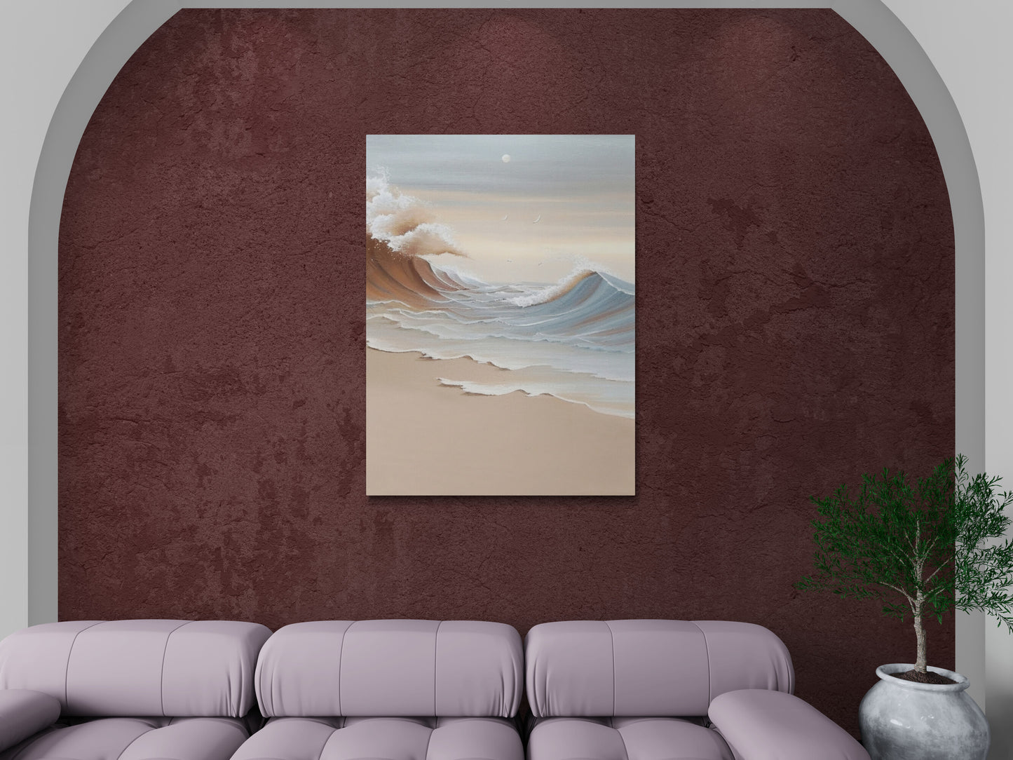 Nautical wall art, abstract framed canvas print, seascape artwork, large wall art with waves image, housewarming gift