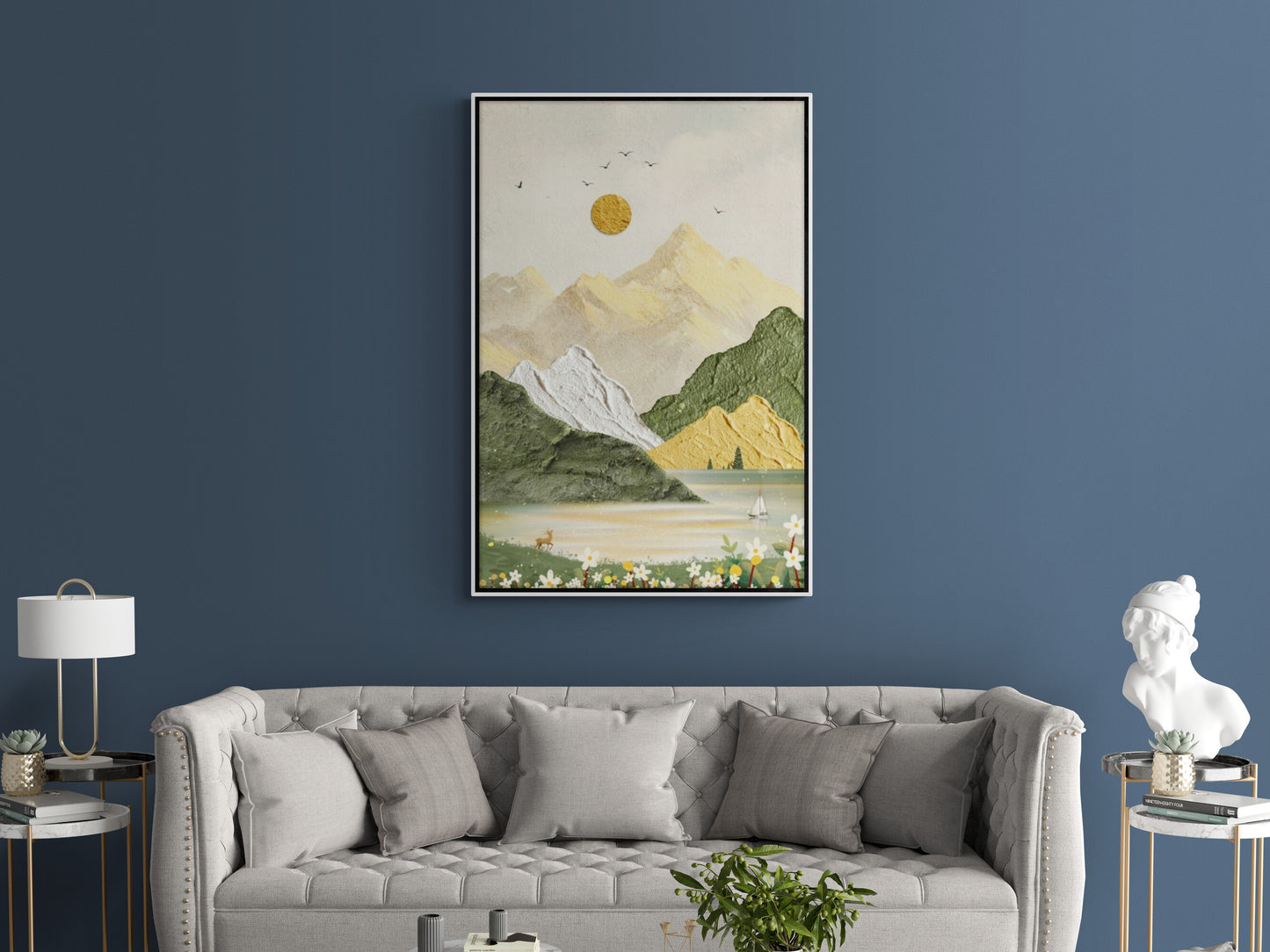 Mountains wall art, vertical panoramic artwork, framed nature canvas print, large landscape wall art, living room art print, printable wall art, gold frame wall art, black frame artwork