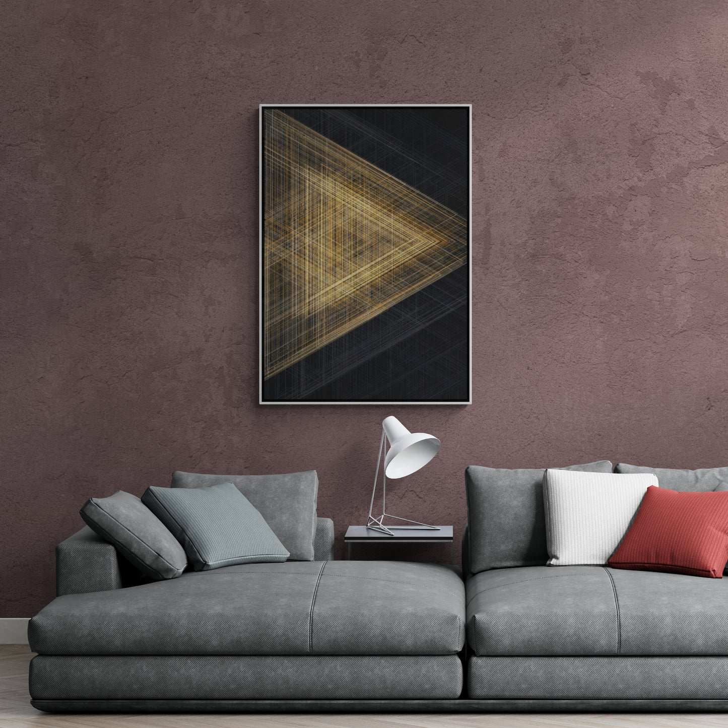 Triangle wall art, abstract black gold canvas print, large modern art print, conceptual wall art, framed wall art for living room, gift wall art