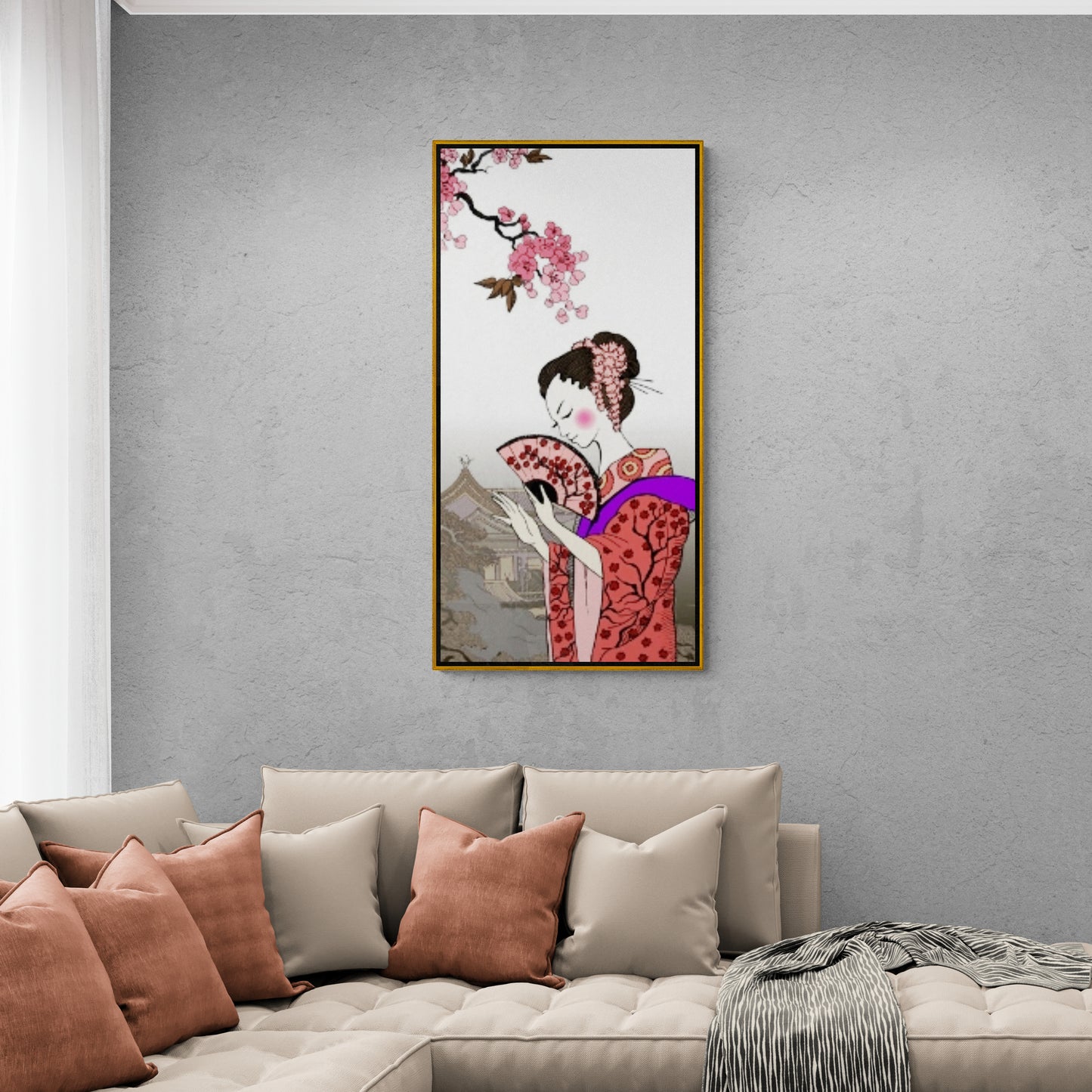 Chinoiserie wall art, Japan woman artwork, geisha wall art, framed japandi wall art, people canvas print, oriental wall art