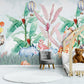 Children wallpaper with botanical image, peel and stick nursery wallpaper, temporary wall mural for kids room