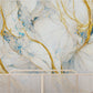 Extra large abstract wallpaper for living room, bedroom, ofice, blue, gold and white wall mural, removable wallpaper