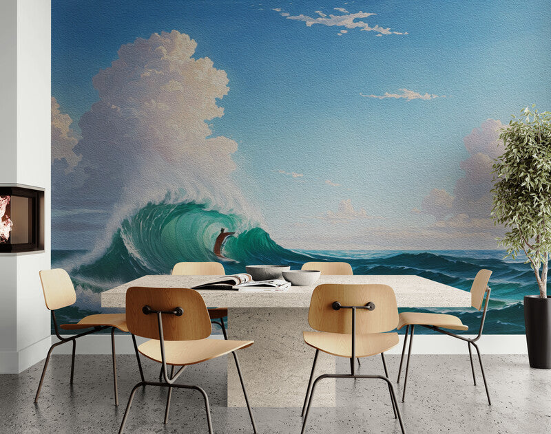 Extra large seascape wallpaper, self adhesive wall mural with water, temporary blue whita wallpaper, wallpaper for bedroom