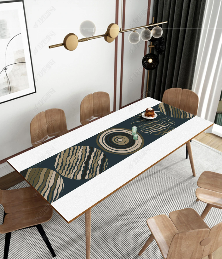Wasserfeste, lederähnliche Tischdecke mit Aufdruck, Küchenabdeckung „Abstrakte Kreise“