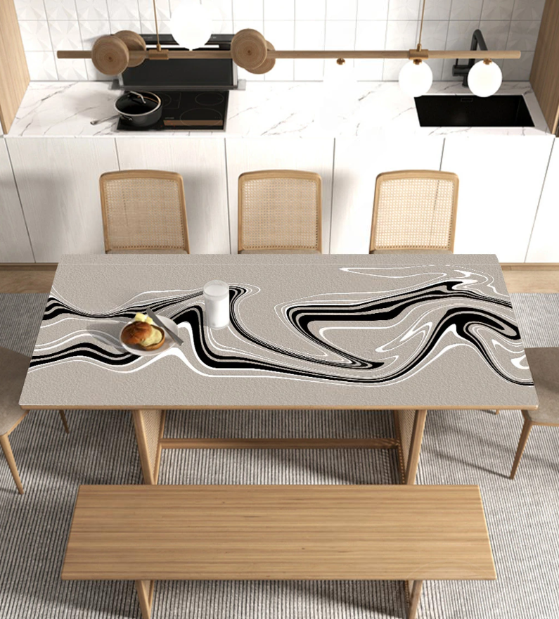 Tischdecke aus PVC mit Lederstruktur und -muster, Tischdecke „Abstract Beige“