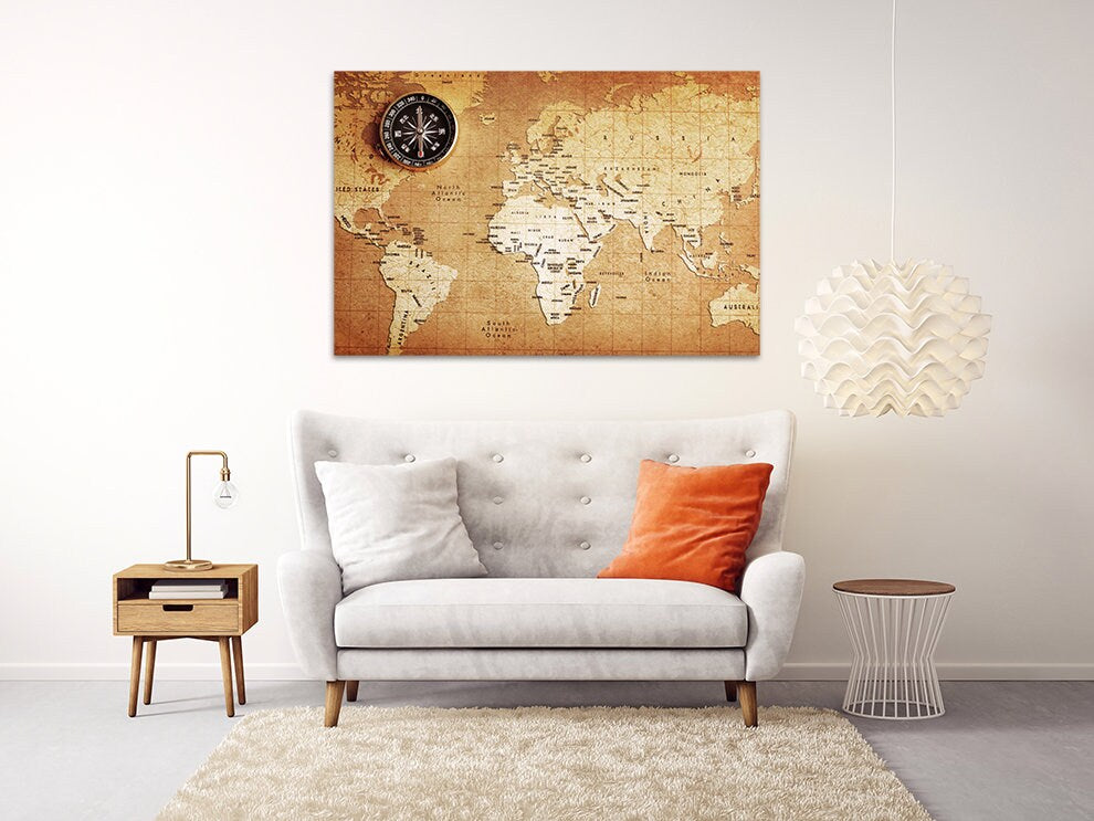 World map wall art paintings on canvas, home wall decor, canvas painting, huge wall art, living room art, extra large wall art