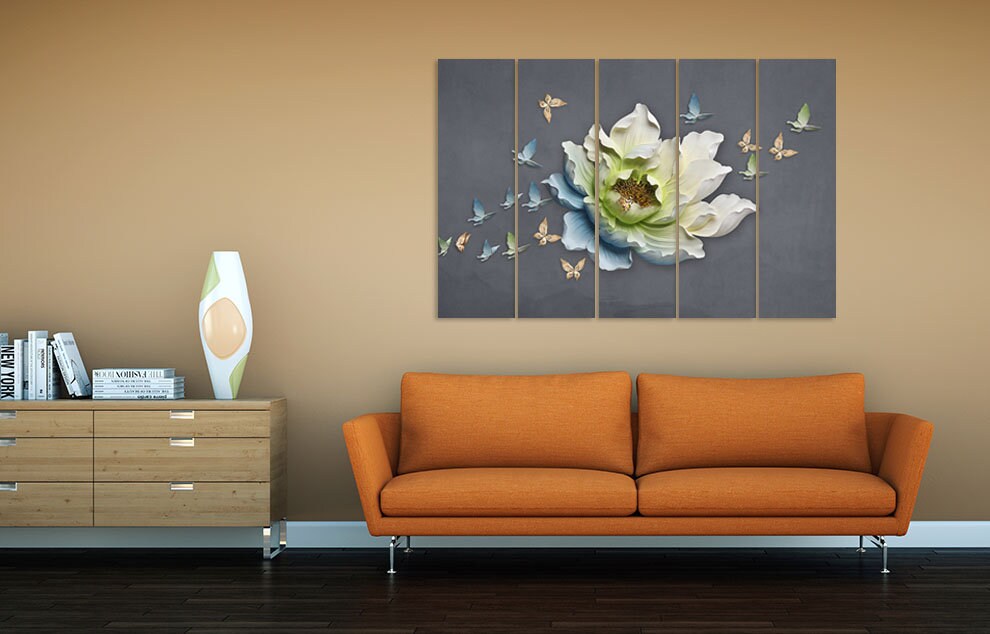 Flowers wall art paintings on canvas, Wall art boho flowers, canvas painting, huge wall art, farmhouse wall decor, multi panel wall art