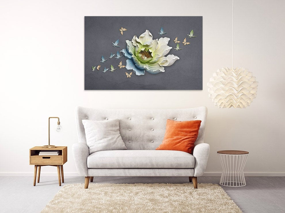 Flowers wall art paintings on canvas, Wall art boho flowers, canvas painting, huge wall art, farmhouse wall decor, multi panel wall art