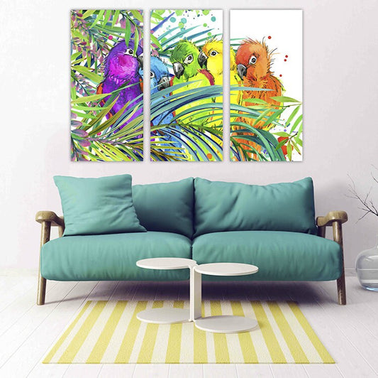 Bird wall art, Parrot wall art paintings on canvas, tropical wall art, home wall decor canvas painting bright wall art extra large wall art