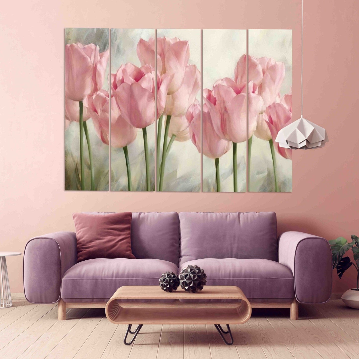 Pink tulips, Flowers wall art paintings on canvas, home wall decor, canvas painting, wall hanging decor, wall art for bedroom