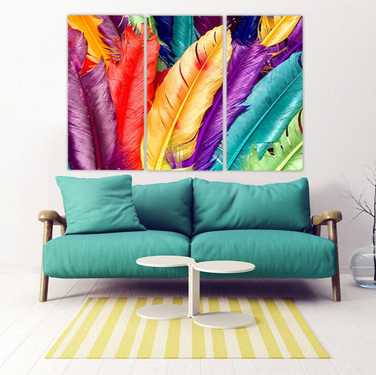 Eclectic wall art, Modern wall art paintings on canvas, feather print feathers wall art home wall decor canvas painting very large paintings