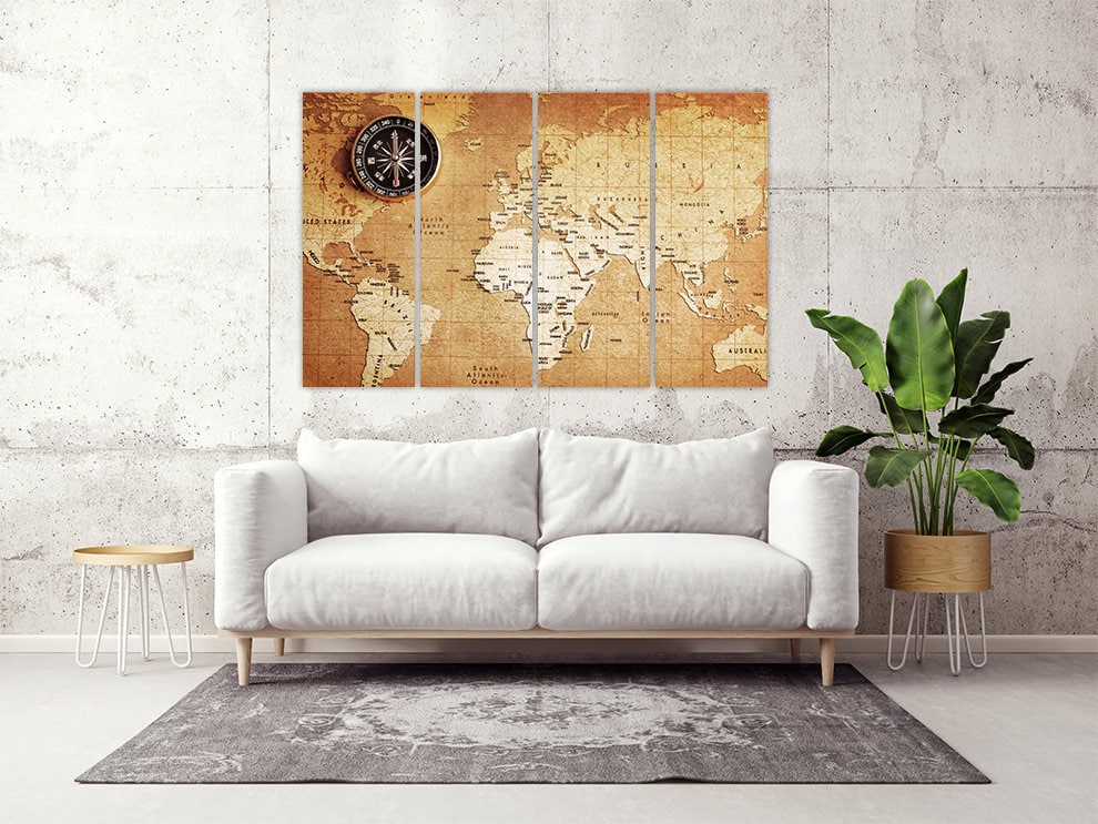 World map wall art paintings on canvas, home wall decor, canvas painting, huge wall art, living room art, extra large wall art