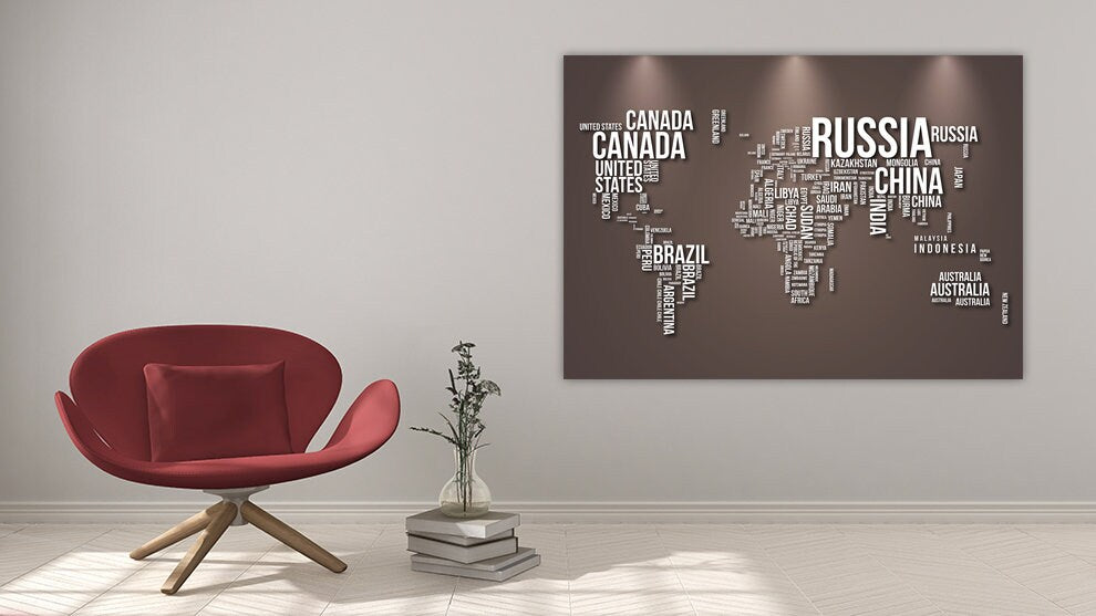 World map wall art paintings on canvas, home wall decor, multi panel wall art, world map wall decal, world map canvas