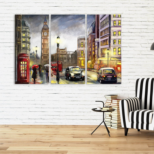 London wall art paintings on canvas, home wall decor, big ben wall decor, city multi panel wall art, canvas print, trendy wall art