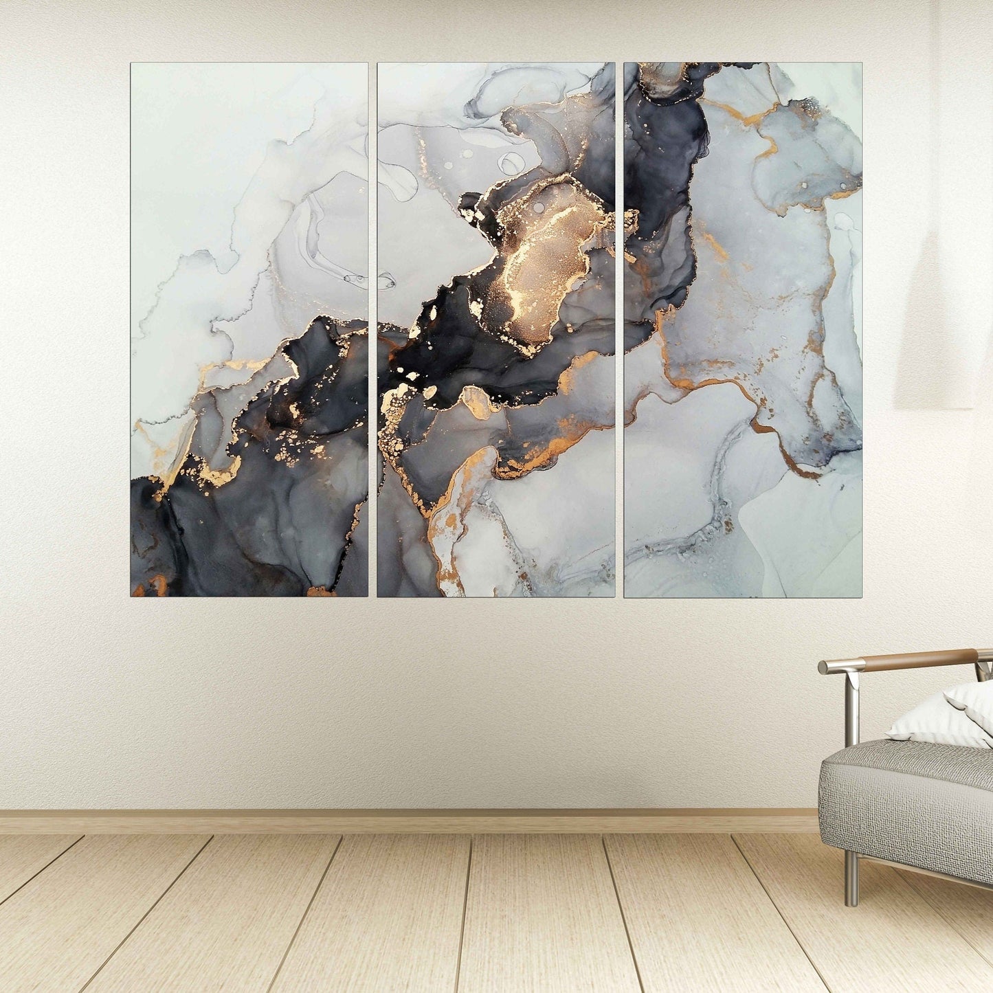 Marble wall decor, marble canvas abstract, gold and black wall art abstract wall art paintings on canvas, multi panel wall art Marble canvas