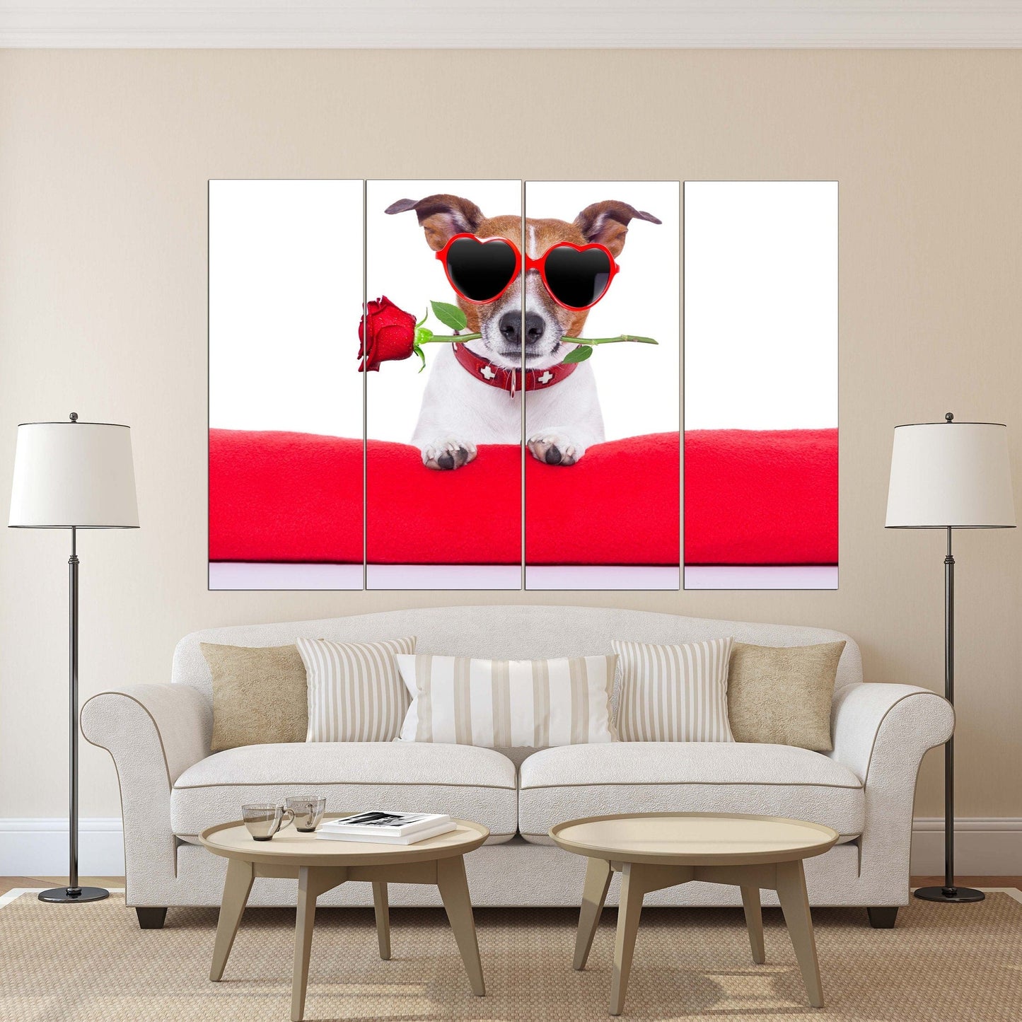 Love wall art paintings on canvas, valentines day gift, love picture, pet paintings, Valentine dog, heart wall decor, Red heart wall art