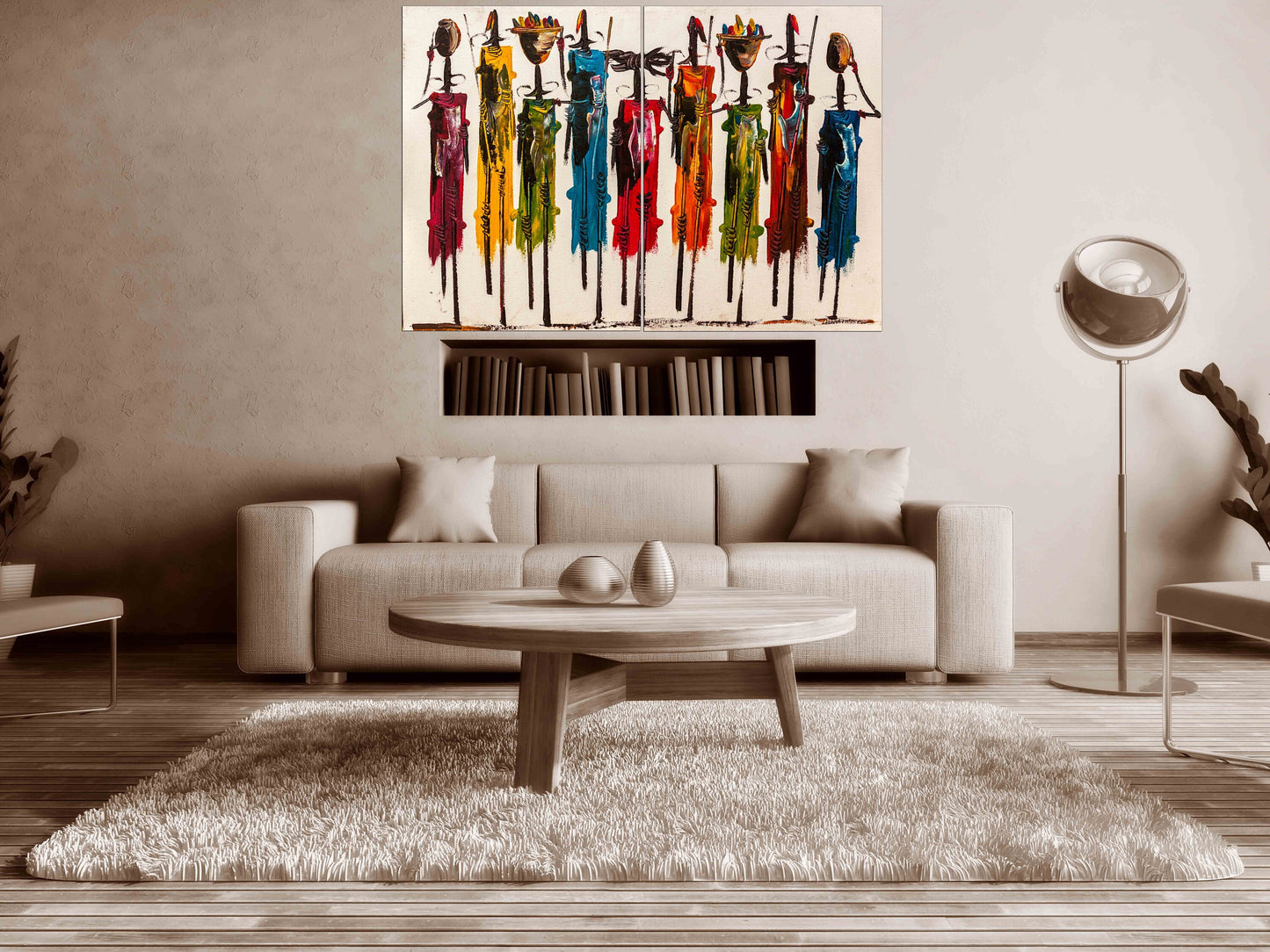 Abstract African extra large wall art Masai canvas painting print, Afro woman wall decor