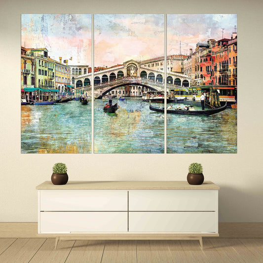 Venice painting Colorful wall art Vintage wall art paintings on canvas, city street art canvas print, oil painting on canvas Venice painting