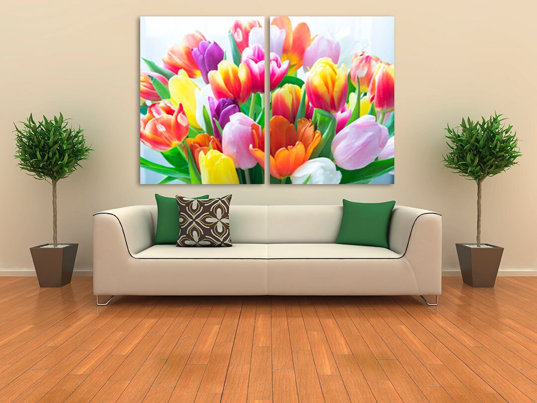 Bouquet of tulips Flowers wall art paintings on canvas home wall decor canvas painting wall hanging decor wall art for bedroom