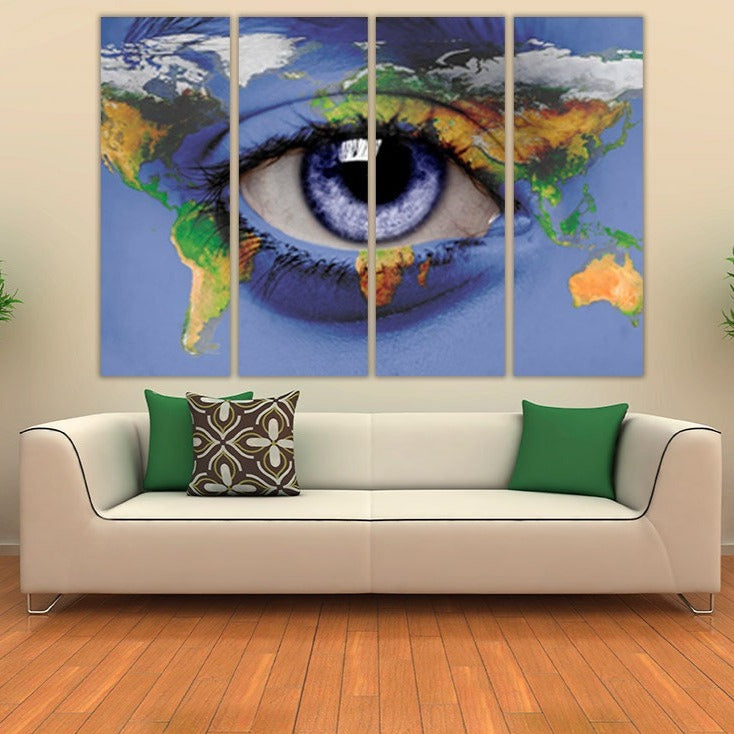 Blue eye painting World map wall art home wall decor canvas painting extra large wall art world map of the world wall art