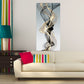 Abstraktes Wandkunstbild auf Leinwand im Goldrahmen, vertikales Gemälde in Schwarz und Gold, großer schwebender Rahmen, Wandkunst fürs Schlafzimmer, extra großer Wandkunstdruck