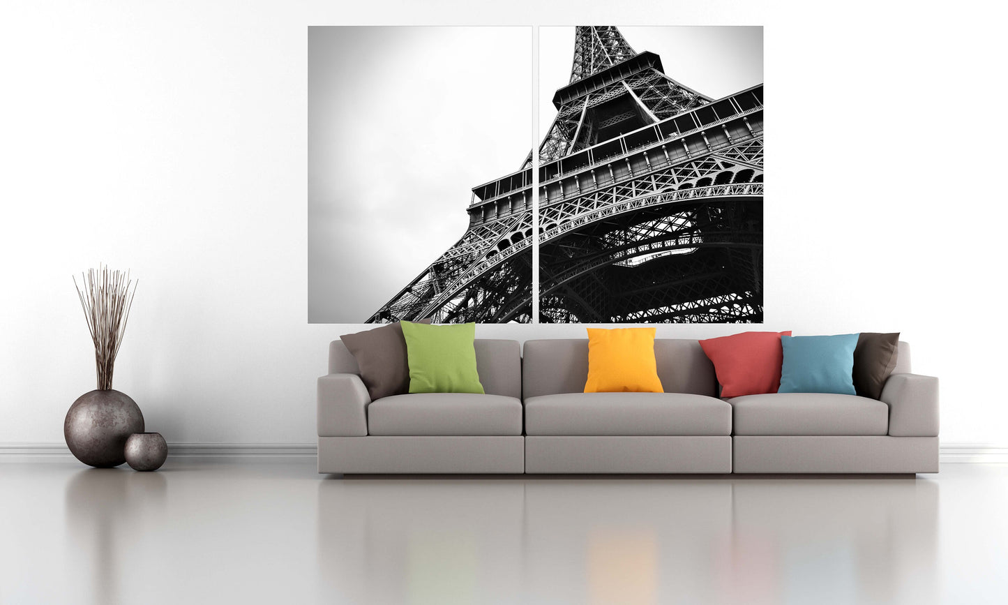 Paris wall art Eiffel tower wall decal large canvas art black and white art extra large wall art canvas wall art multi panel wall art