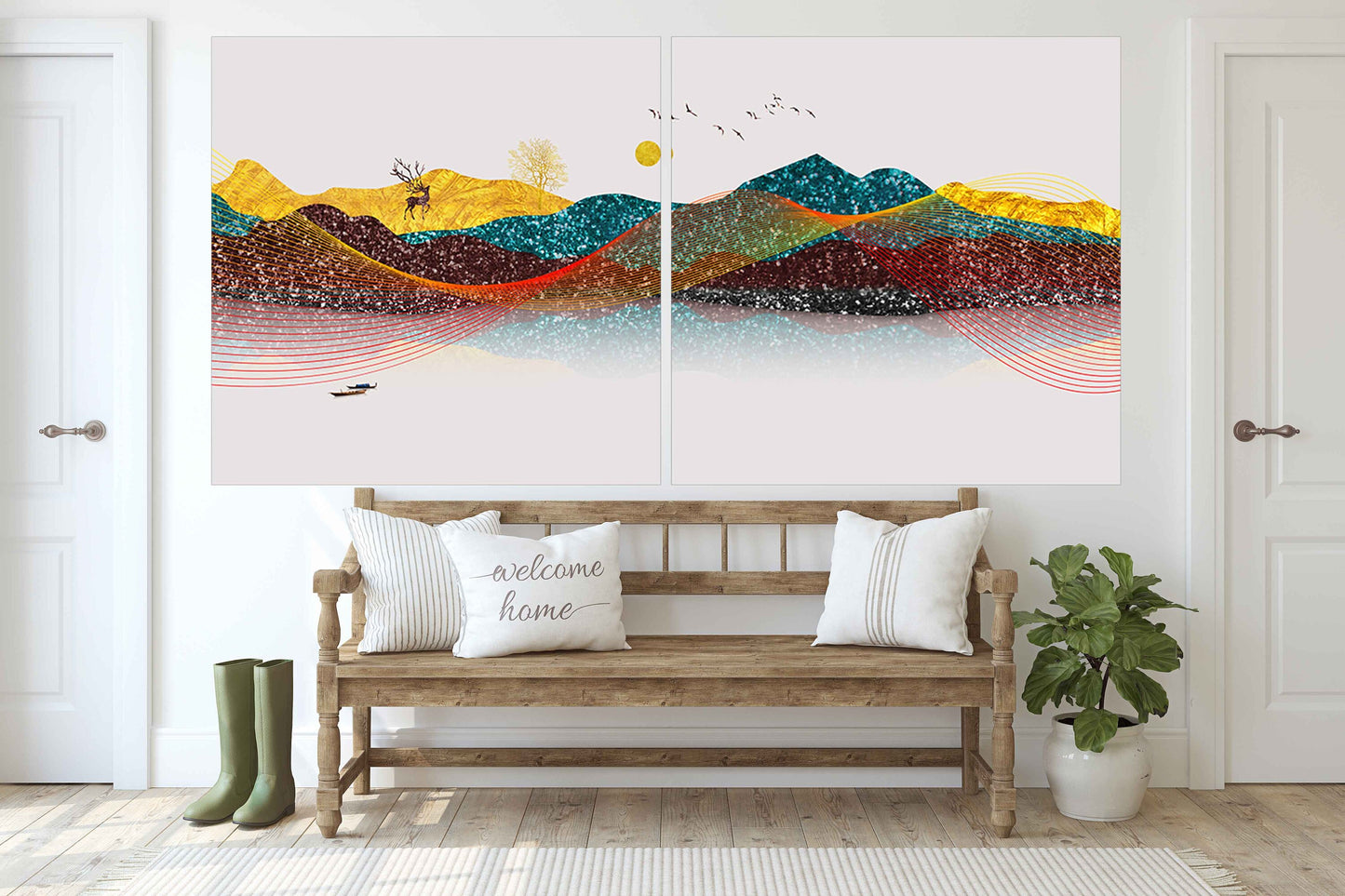 Mountain line art wall print Modern abstract art Abstract art print Multi panel canvas room wall decor Abstract wall art Abstract painting