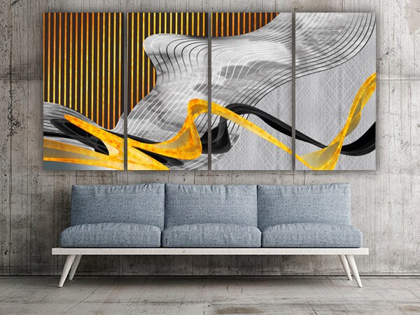 Grey Gold art Abstract art print Modern abstract art Multi panel canvas Abstract wall art Abstract painting Extra large wall art