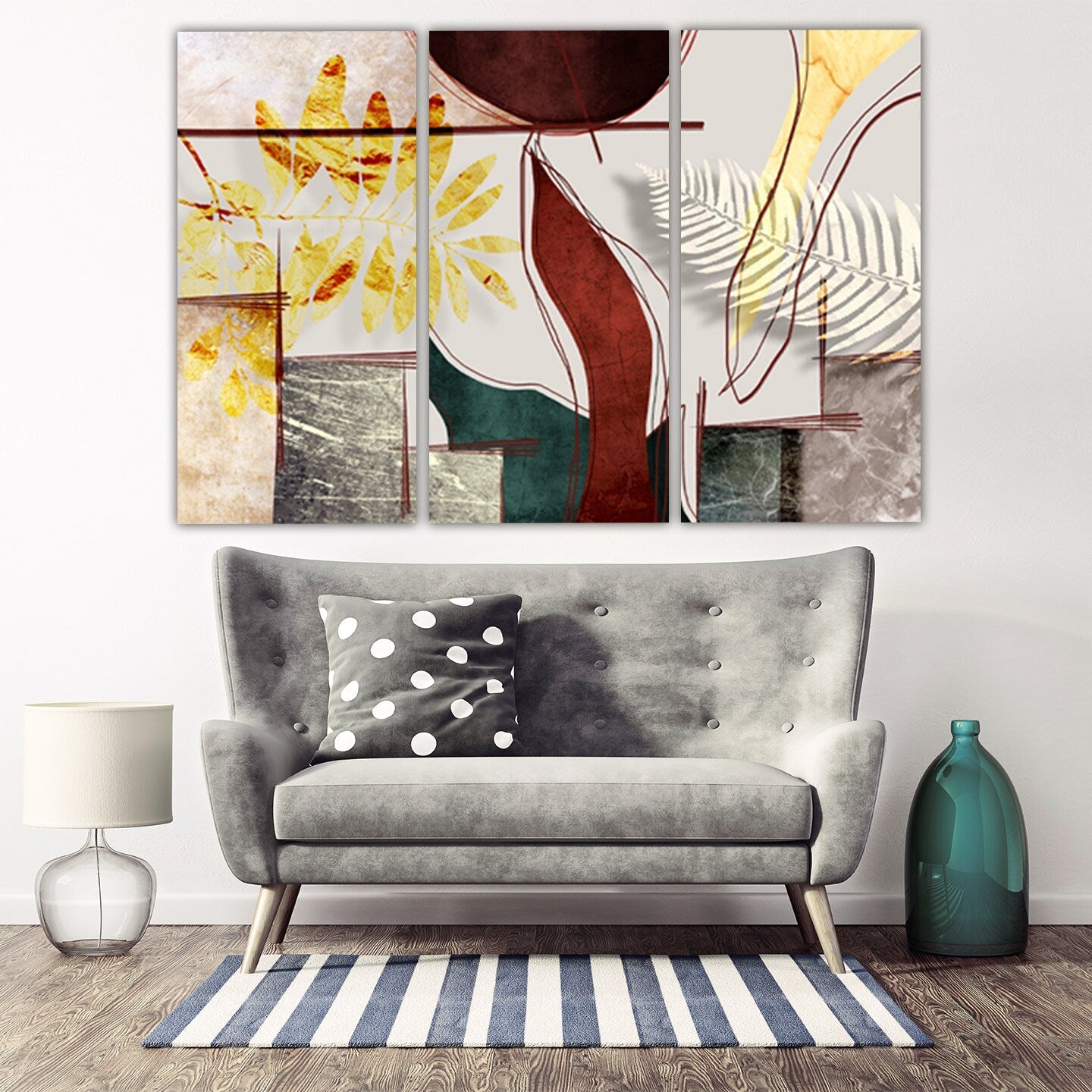 Herb prints modern abstract wall art paintings on canvas Leaves wall art Geometric wall art