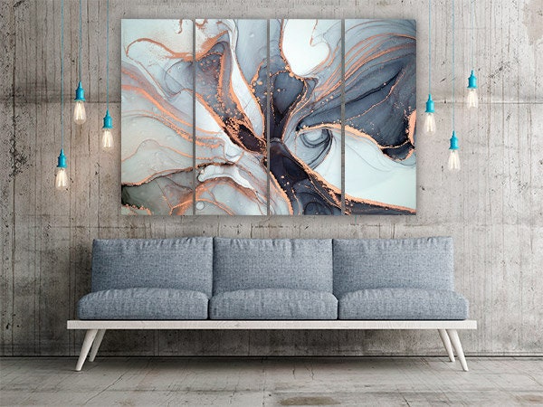 Marble wall decor canvas abstract gold and black Abstract wall art paintings on canvas multi panel wall art Marble canvas