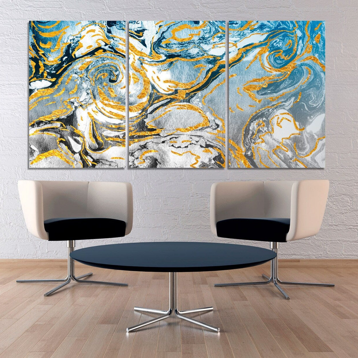 Modern abstract extra large printable wall art framed Multi panel pour canvas painting room decor