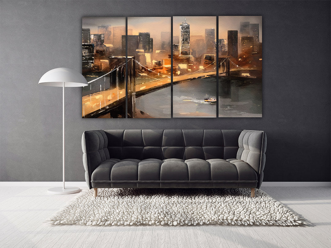 New york city extra large multi panel wall art American bridge home wall decor framed art print large canvas oil painting