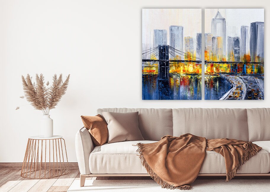 Brooklyn bridge print New york city extra large multi panel wall art American bridge home wall decor framed art print canvas oil painting