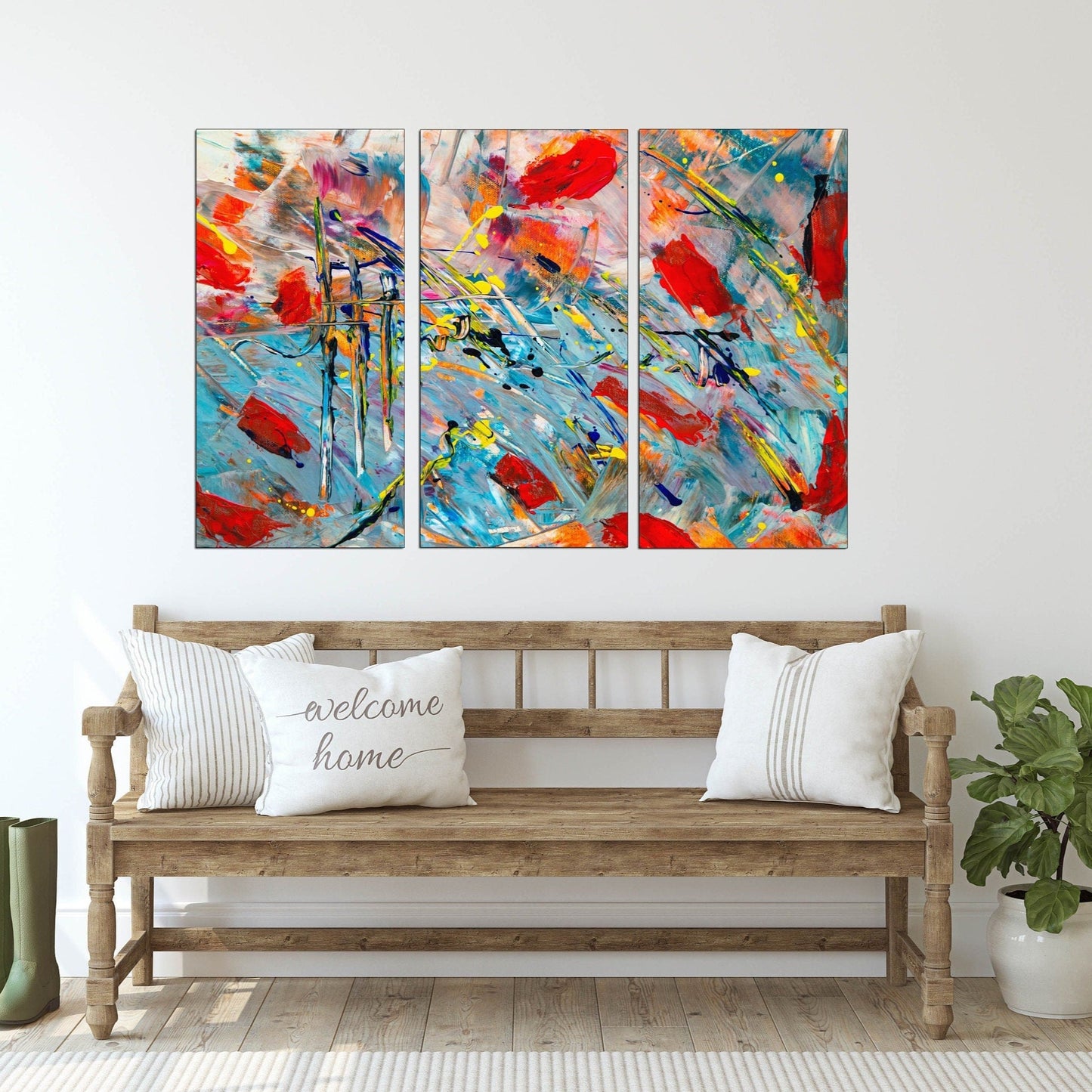 Abstract brush strokes Modern wall art framed canvas paintings extra large multi panel wall art