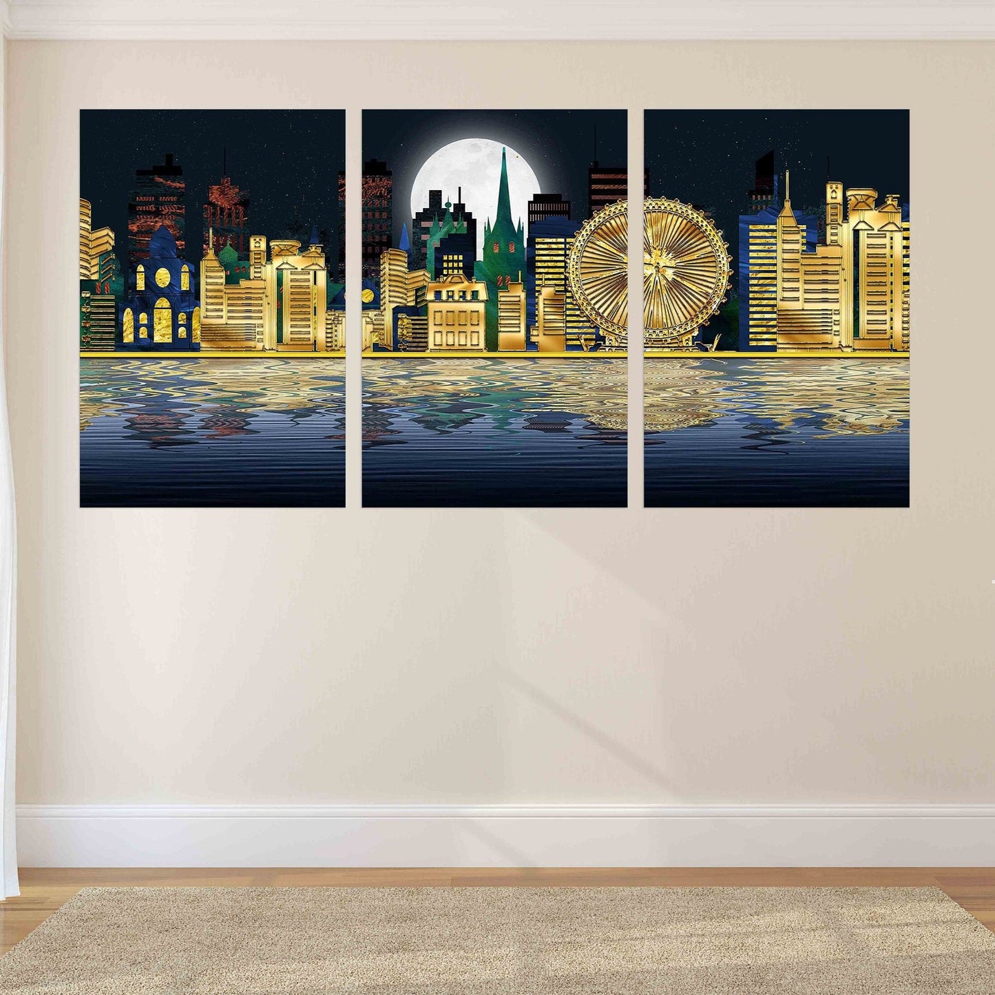 City at night decor Canvas painting Extra large multi panel wall art Picture frames Home wall decor picture Night city Wall collage kit