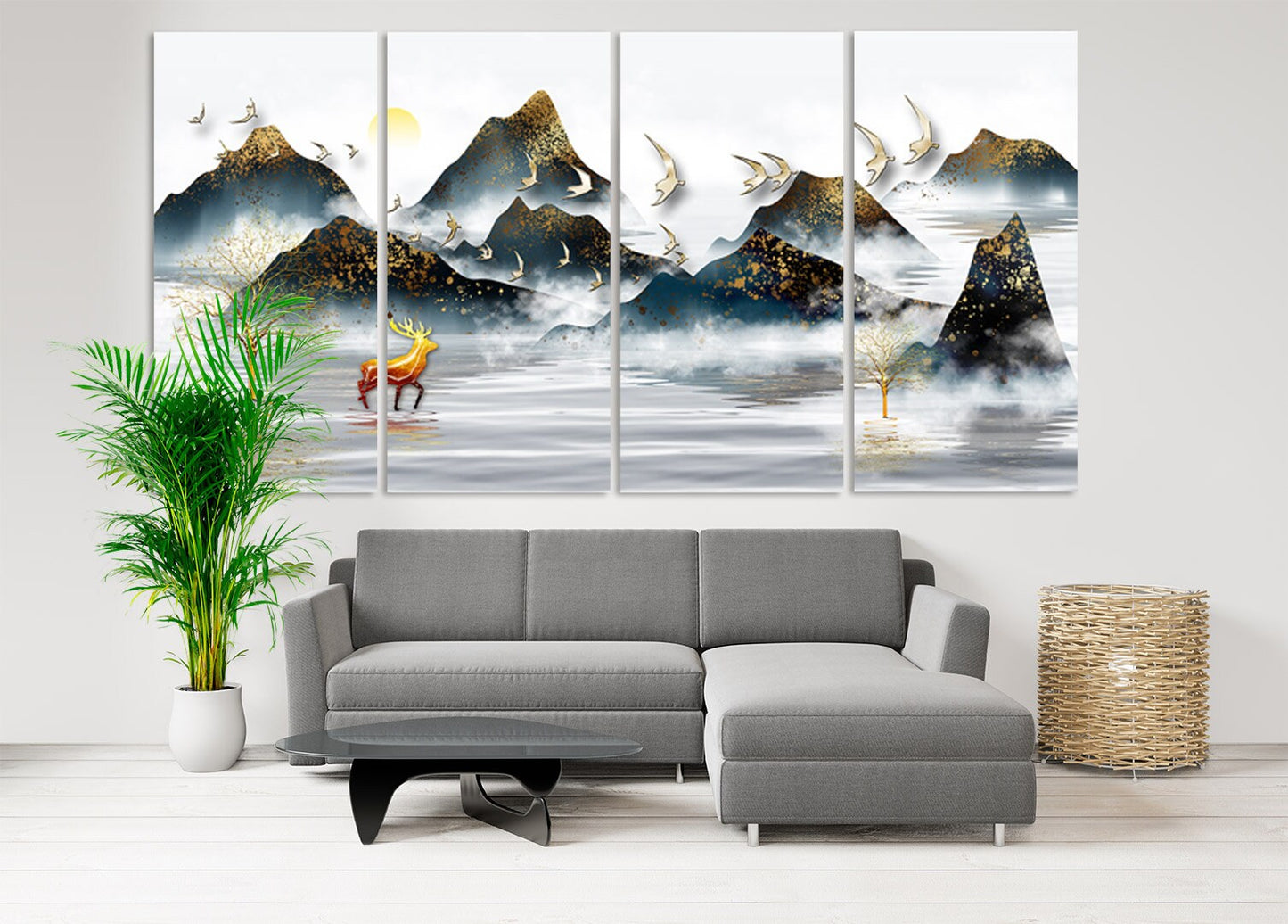 Gapanese wall art Mountain wall decal Blue ridge mountains line art wall print Modern abstract wall art Abstract canvas painting