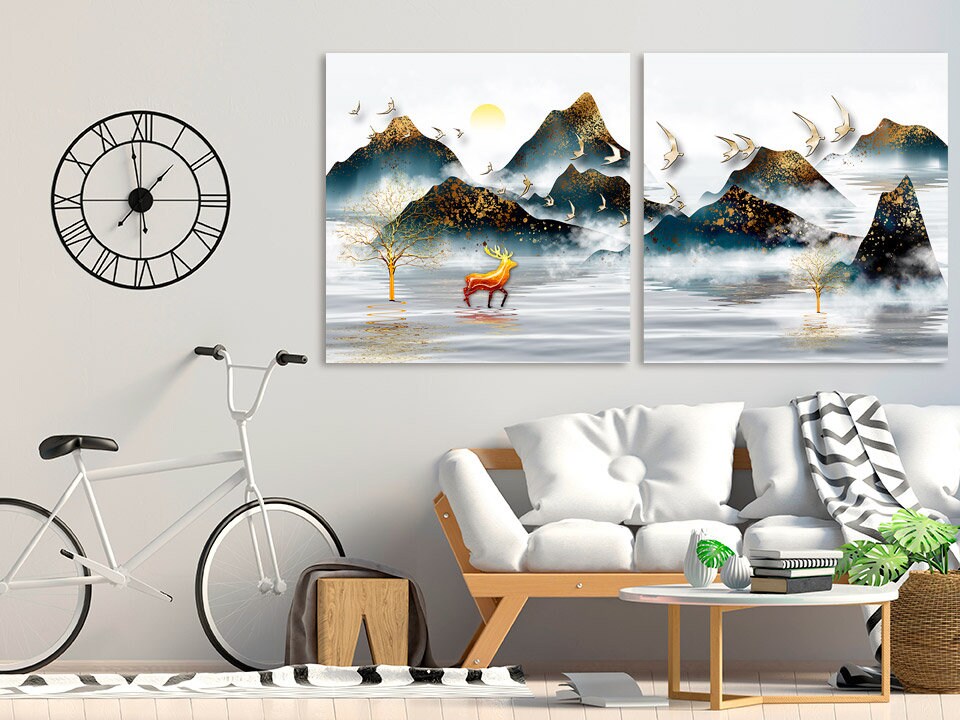 Gapanese wall art Mountain wall decal Blue ridge mountains line art wall print Modern abstract wall art Abstract canvas painting