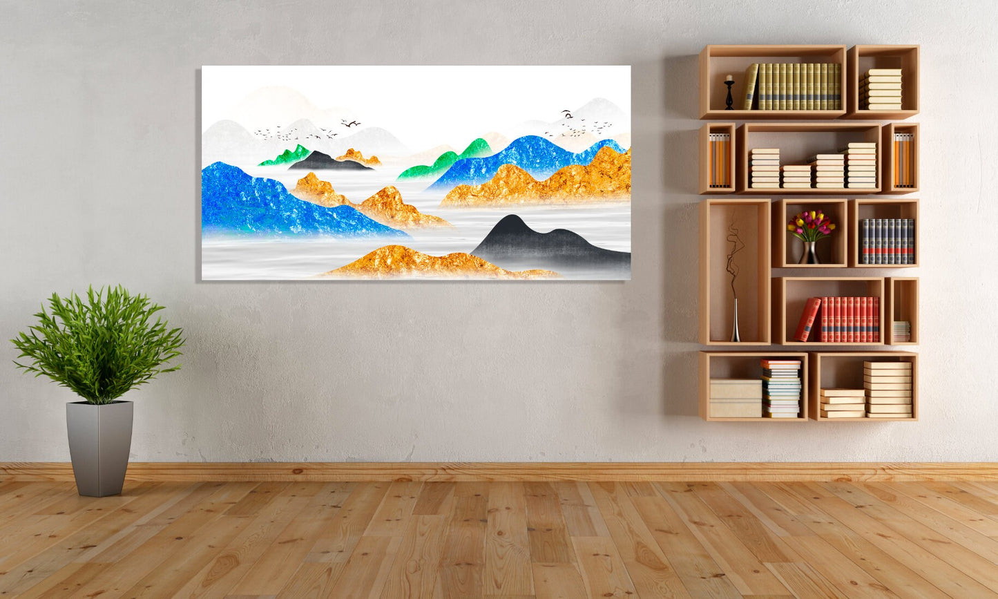 Mountain lake painting original art lake Framed wall art mountains Canvas painting Home wall decor Rocks and mountains 3 piece frame canvas