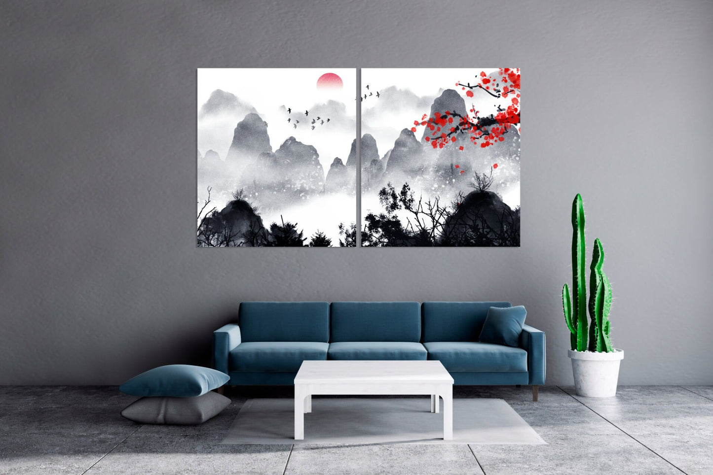 Sakura blossoms Outdoors mountains wall art Home wall decor Rocks and mountains 3 piece frame canvas Mountains posters