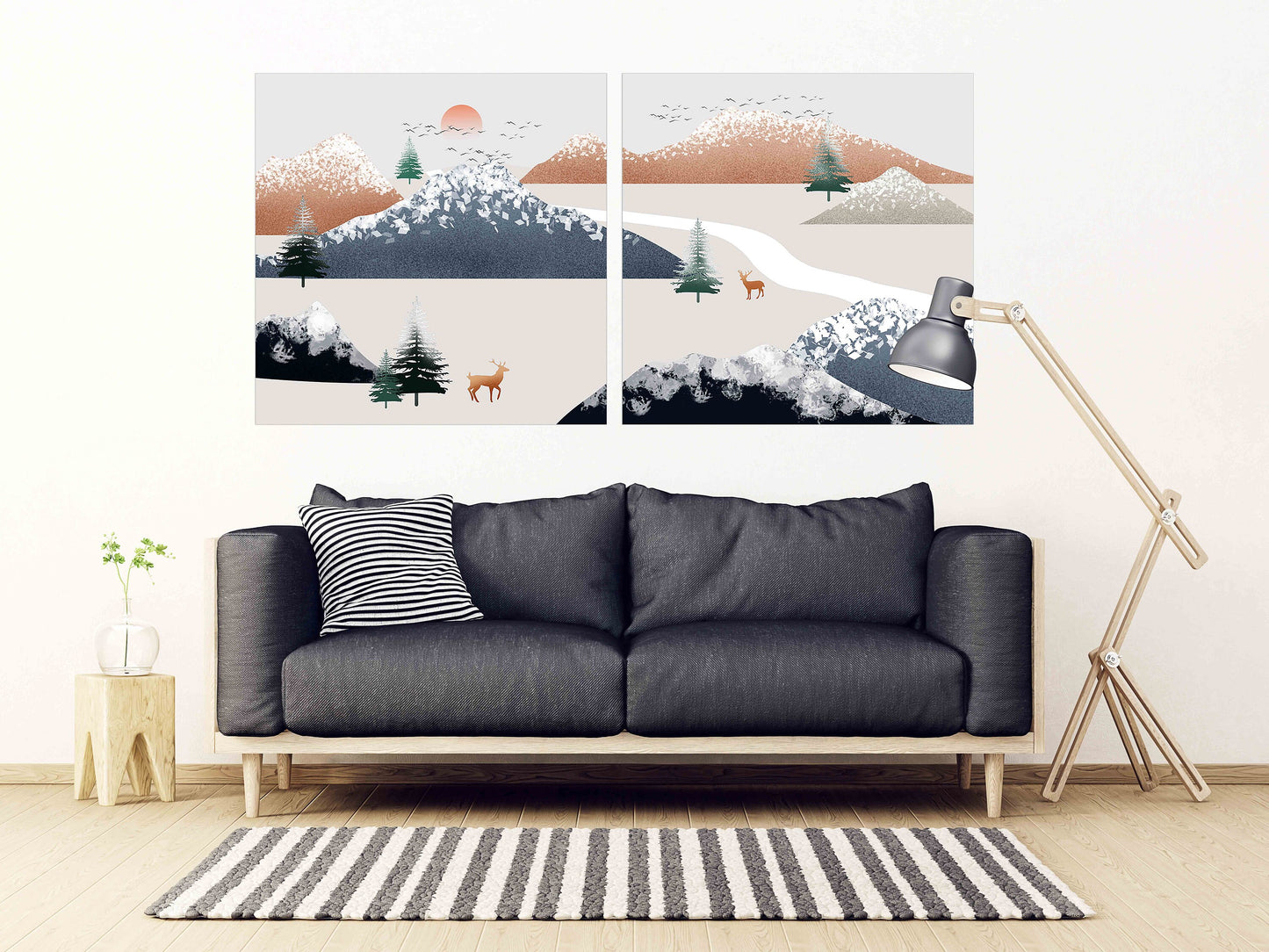 Framed wall art mountains Golden deer Rocks and mountains Smoky mountains wall art 3 panel canvas Home wall decor