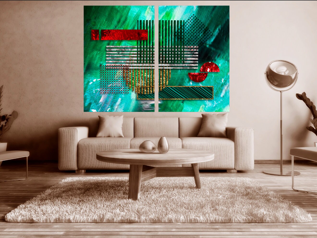 Emerald Green Decor Modern abstract art 3 piece frame canvas Multi panel canvas Wall art Canvas painting Abstract wall art Home wall decor