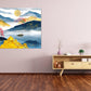 Mountain Lake decor Home wall decor Canvas painting Rocks and mountains Thin blue line Boat wood Sakura blossoms Felt boat