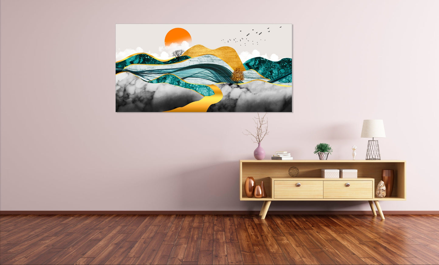 Gold mountains wall art Abstract framed canvas painting Wall pictures mountains Nature wall art Bedroom wall decor Mountain art print