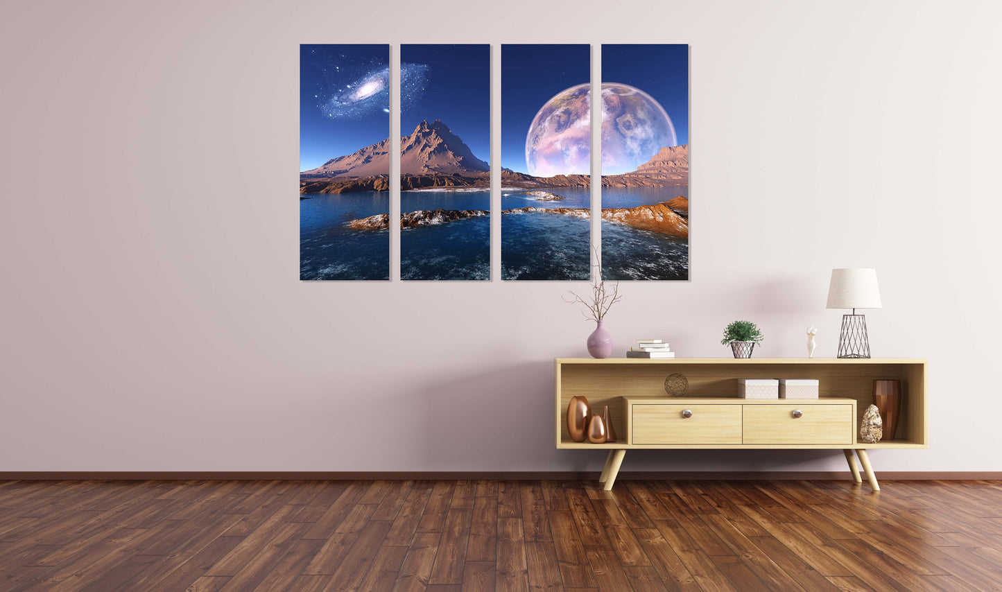 Home wall decor 3 piece frame canvas Outer space decor Space age Space poster Space travel poster Canvas painting Space mountain