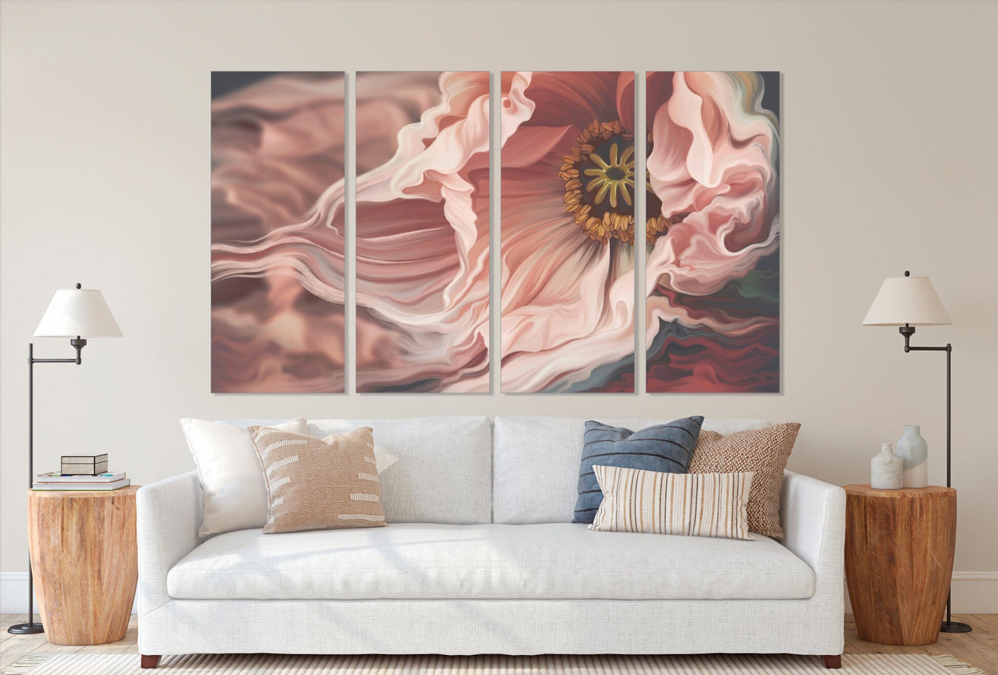 Wall art boho Flowers canvas paintings pastel wall art wall decor boho Multi panel wall art botanical paintings Abstract floral art pink