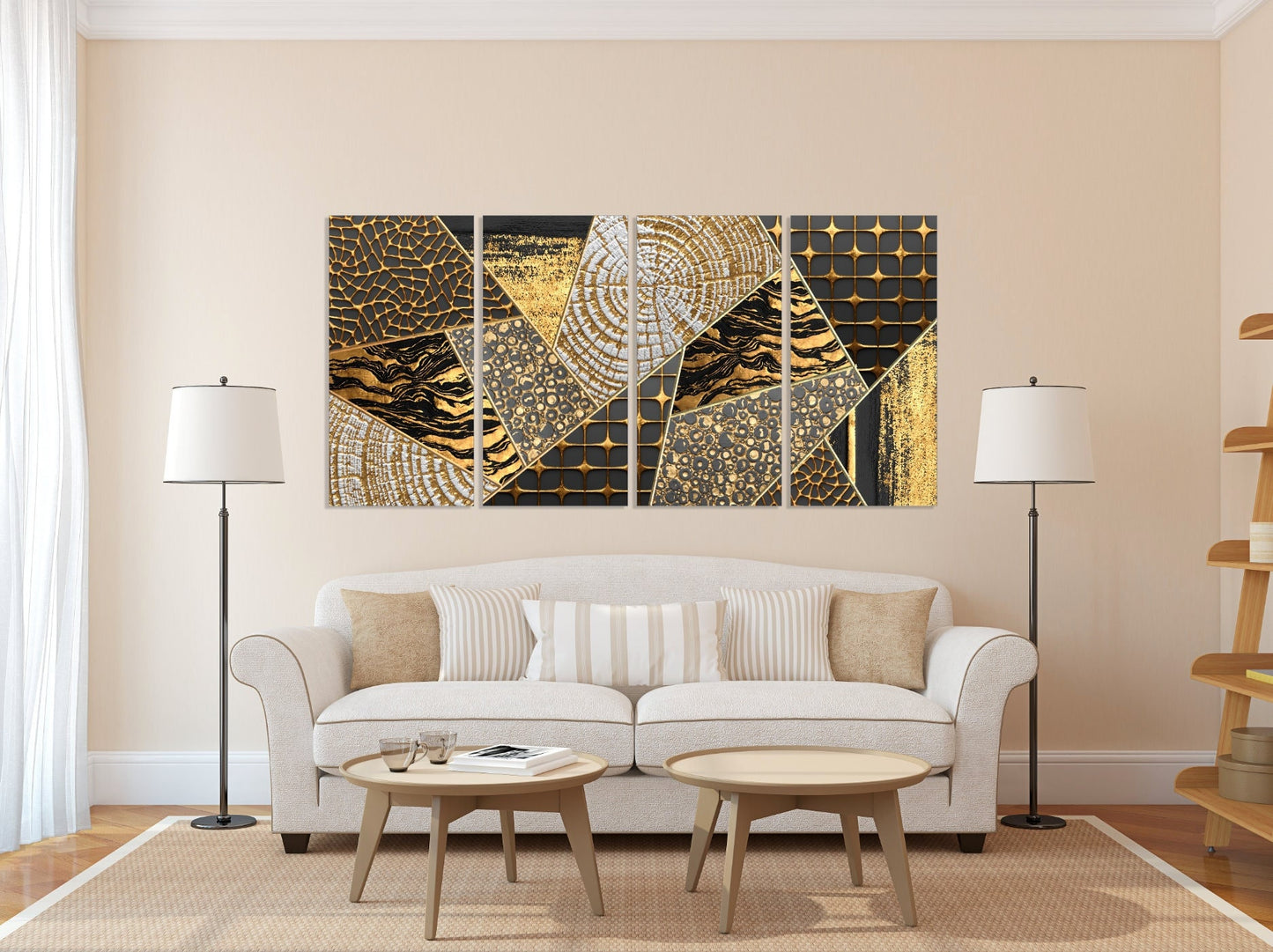 Multi panel canvas Abstract painting Black and gold canvas Trendy Abstract wall art print room wall decor Extra large wall art