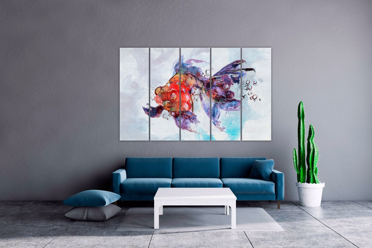 Fish wall art Over bed wall decor canvas painting Marine wall art  fish wall art Nautical wall art extra large wall art