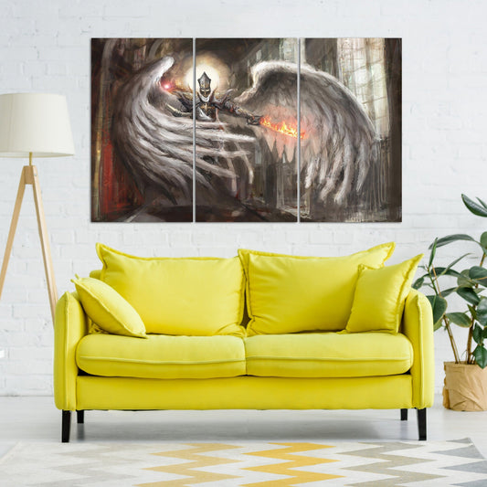 Angel knight wall art, anime canvas painting, sword art, fantasy art print, dark fantasy wall art