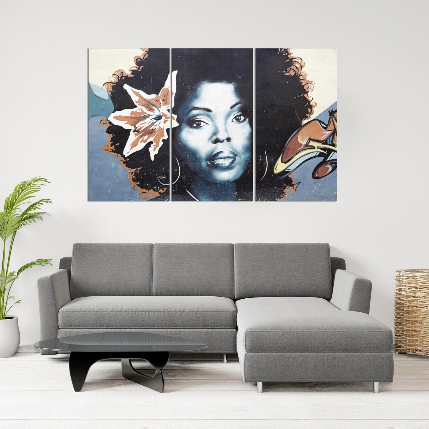 Black afro woman wall art, african american art canvas, black woman print multi panel extra large canvas art painting